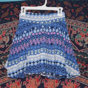 Blue, Pink, and White Patterned Mini Skirt